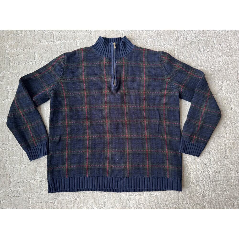 Lauren Ralph Lauren Quarter Zip Plaid Knit Sweater Checkered Tartan